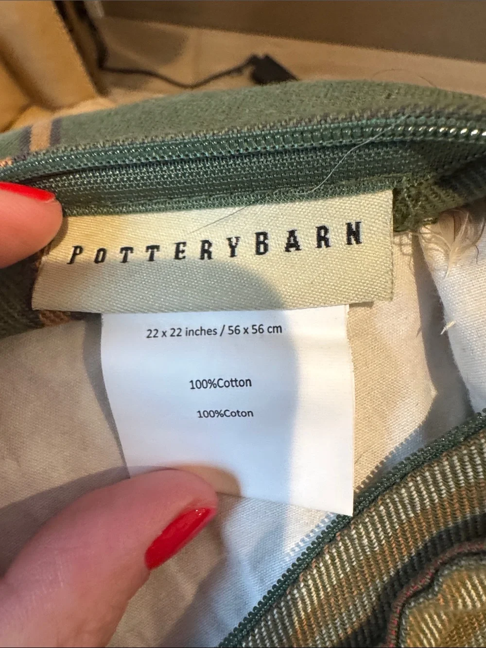 Pottery Barn Green Plaid Decorative Throw Pillow